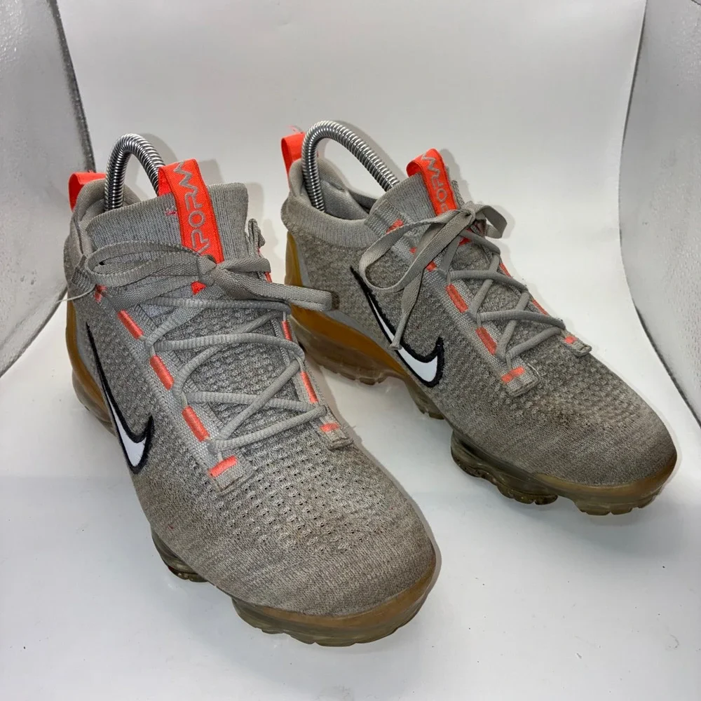 Nike Air VaporMax 2021 FK Grey Orange Flyknit Running Shoes‎ DB1550-002 Mens 5Y